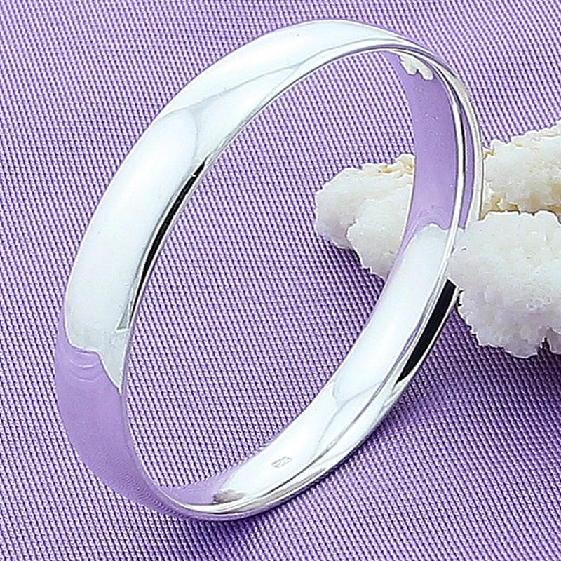 925 Sterling Silver Round Bangle Bracelet for Women – Simple Trendy Jewelry