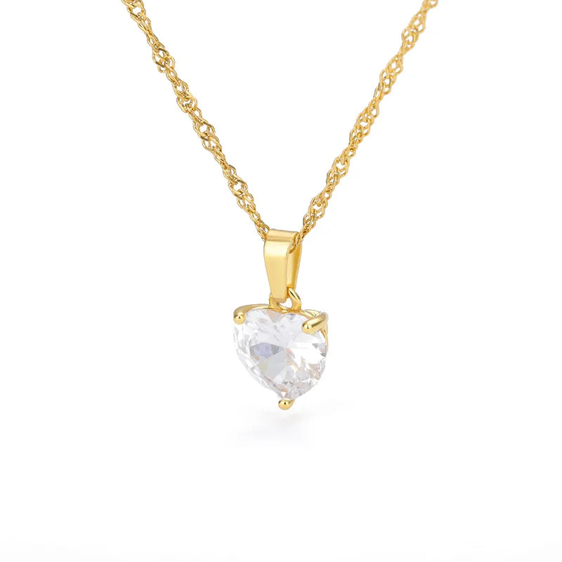Gold Plated Stainless Steel Heart Pendant Necklace for Women – Zircon Choker