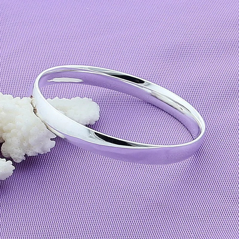 925 Sterling Silver Round Bangle Bracelet for Women – Simple Trendy Jewelry
