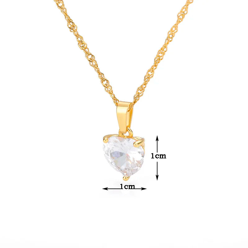 Gold Plated Stainless Steel Heart Pendant Necklace for Women – Zircon Choker
