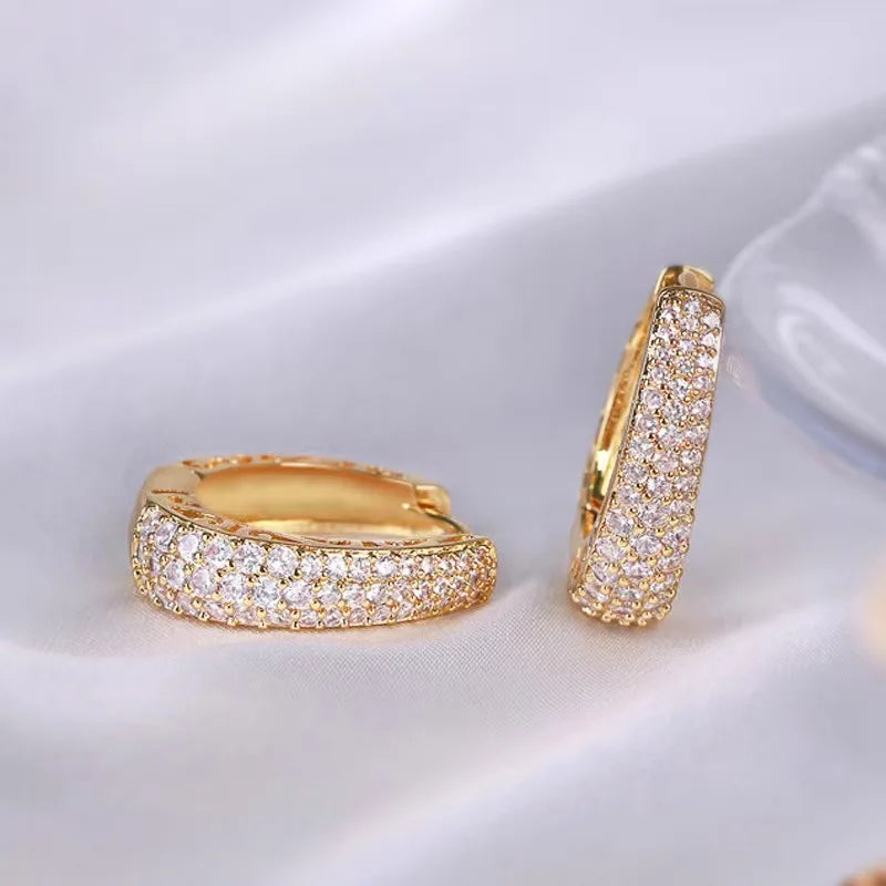 Hollow Gold Color Hoop Earrings for Women – CZ Stone Circle Jewelry