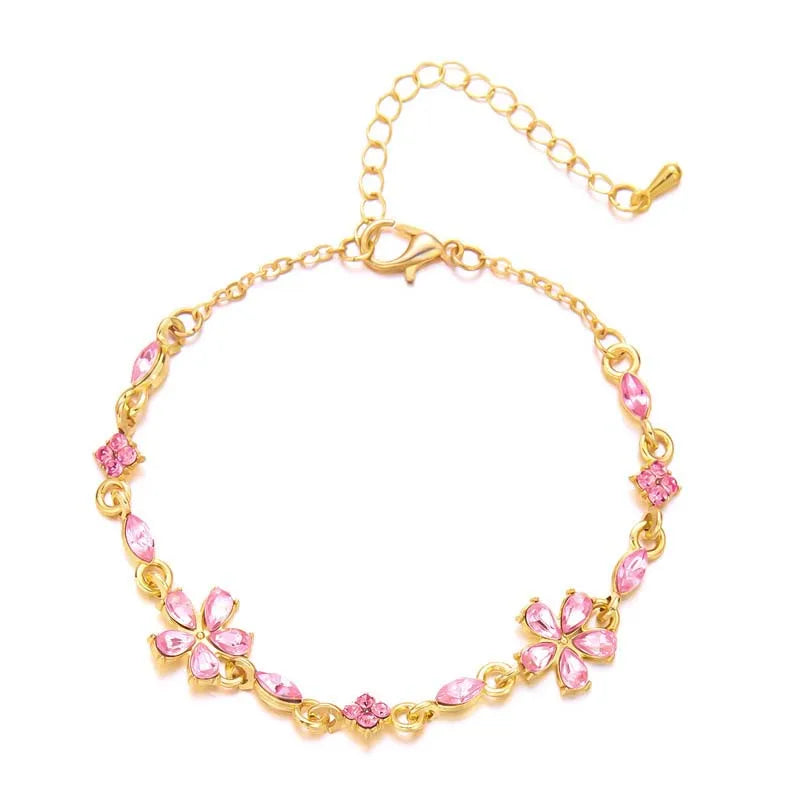 Colorful Zircon Flower Adjustable Bracelet for Women – Gold Color Chain