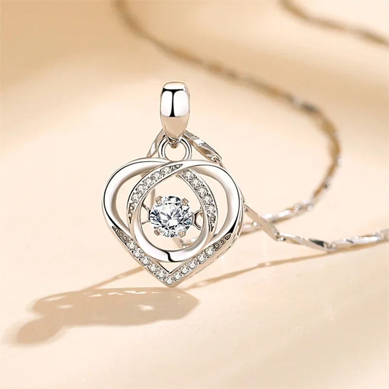 925 Sterling Silver Heart Necklace & Bracelet Set for Women – Crystal Party Jewelry