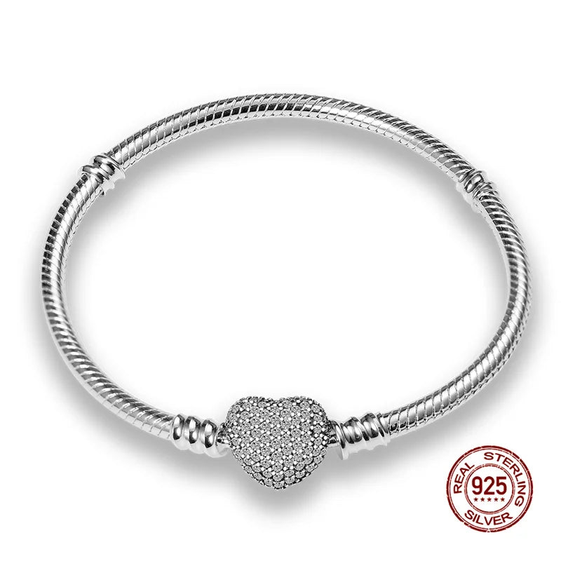 925 Sterling Silver Disney Snake Chain Bracelet for Women with Zircon