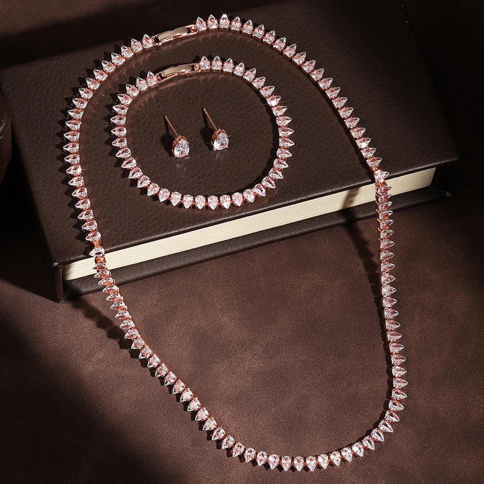 Cubic Zirconia Bridal Jewelry Set – Necklace, Earrings & Bracelet for Women