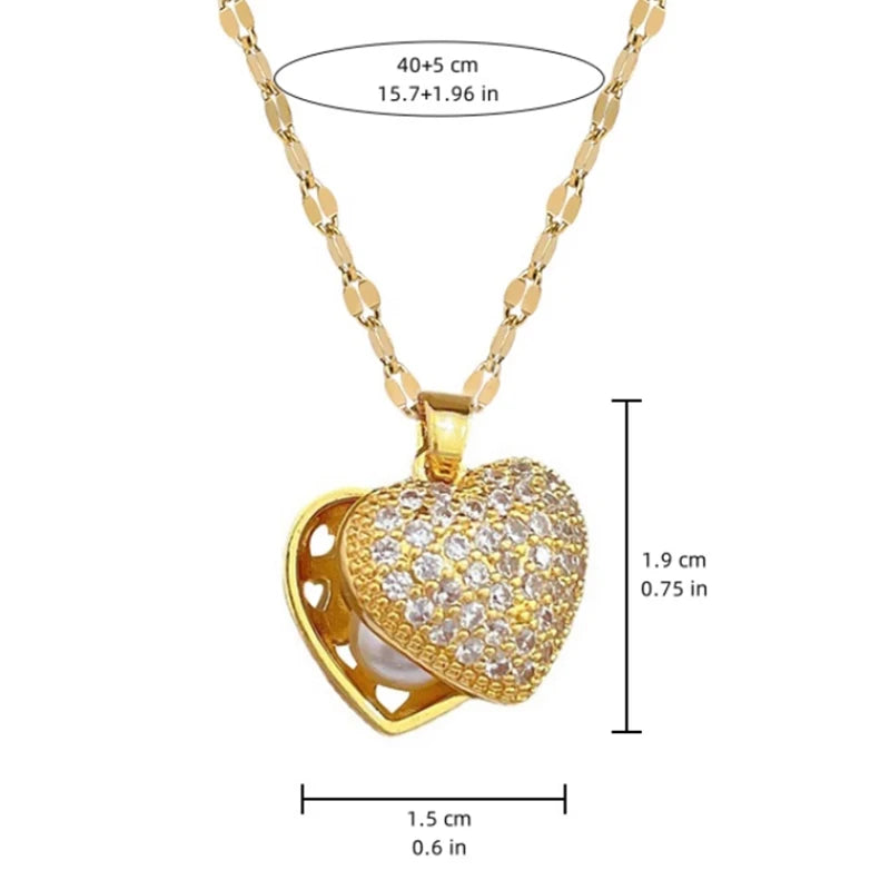 French Shell Pearl Heart Pendant Necklace for Women – Gold Stainless Steel Choker