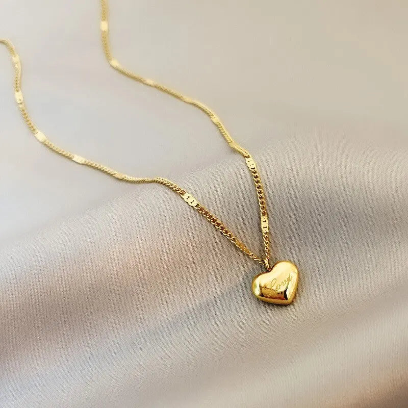 Gold Color Heart Pendant Necklace for Women – Simple Zinc Alloy Collarbone Chain