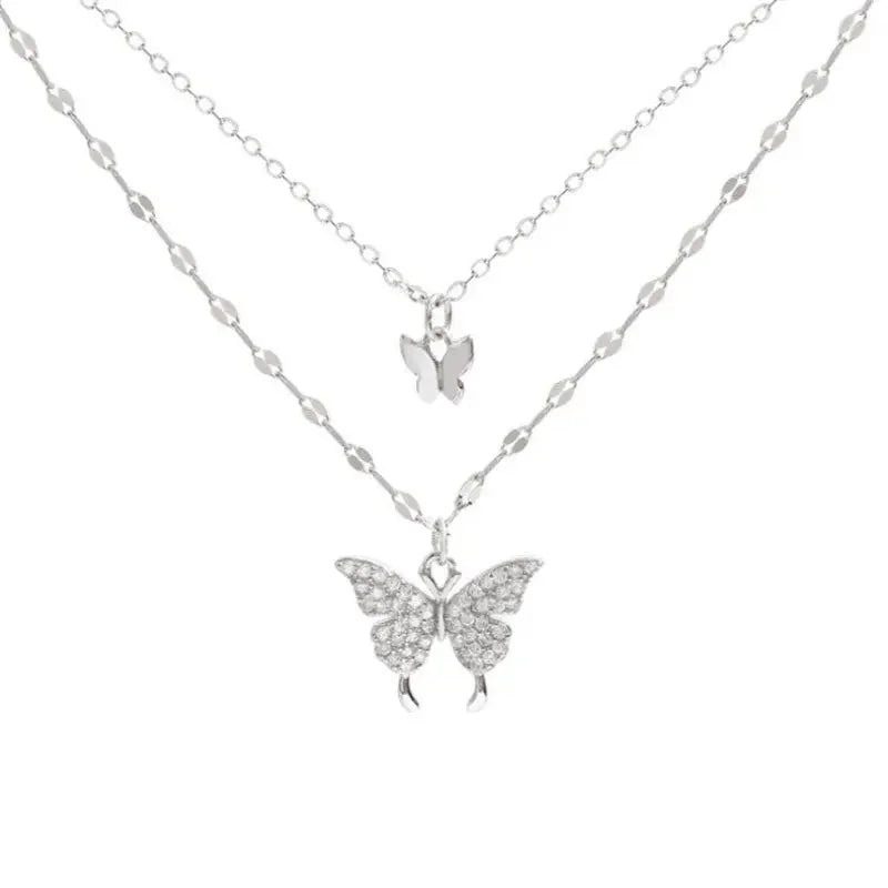 Double Layer Butterfly Necklace for Women – Sparkling Zinc Alloy Chain Jewelry
