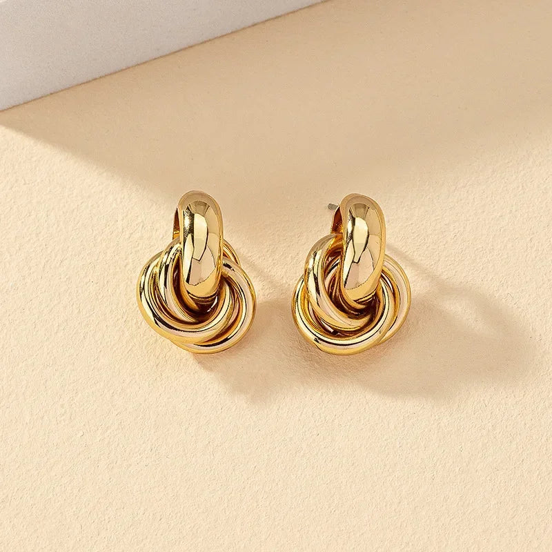 Gold & Silver Knot Stud Earrings for Women – Trendy Geometric Twist Design