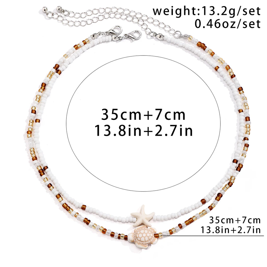Bohemian Beaded Choker Necklace for Women – Acrylic Turtle & Starfish Pendant