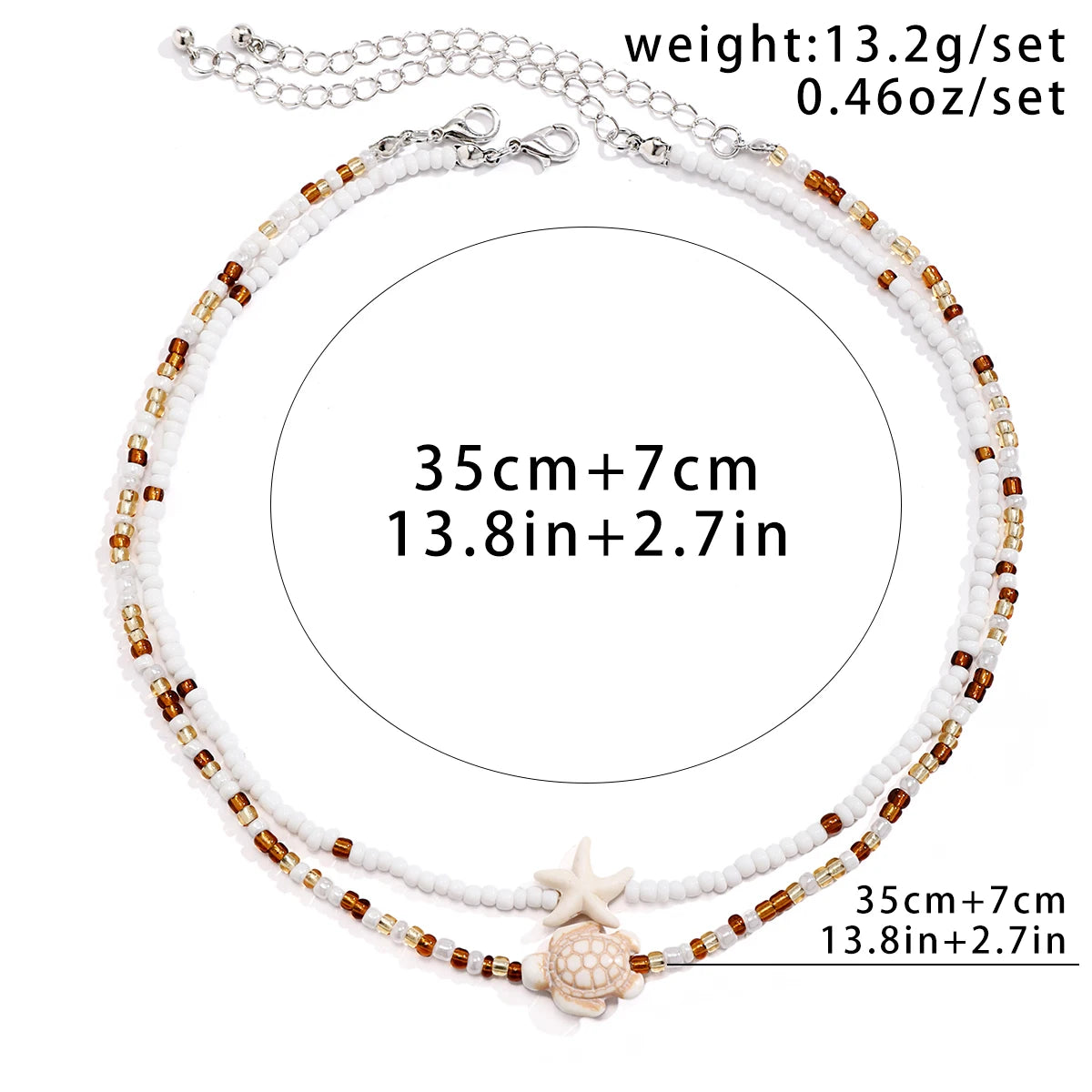 Bohemian Beaded Choker Necklace for Women – Acrylic Turtle & Starfish Pendant