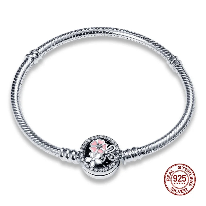 925 Sterling Silver Disney Snake Chain Bracelet for Women with Zircon
