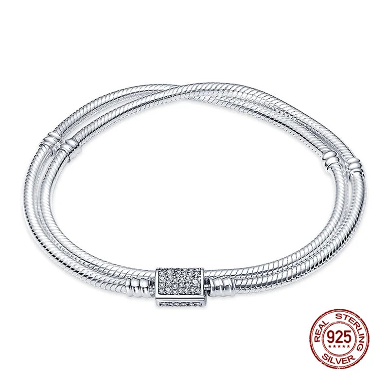 925 Sterling Silver Disney Snake Chain Bracelet for Women with Zircon