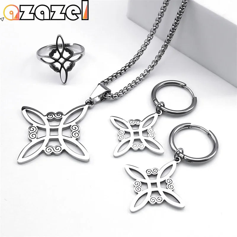 Stainless Steel Celtic Knot Jewelry Set – Necklace, Earrings, Bracelet & Ring