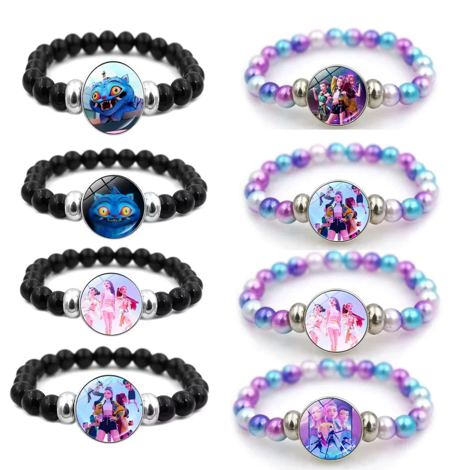 Demon Hunters Cartoon Beaded Bracelet for Girls – Cute Kids Jewelry Gift