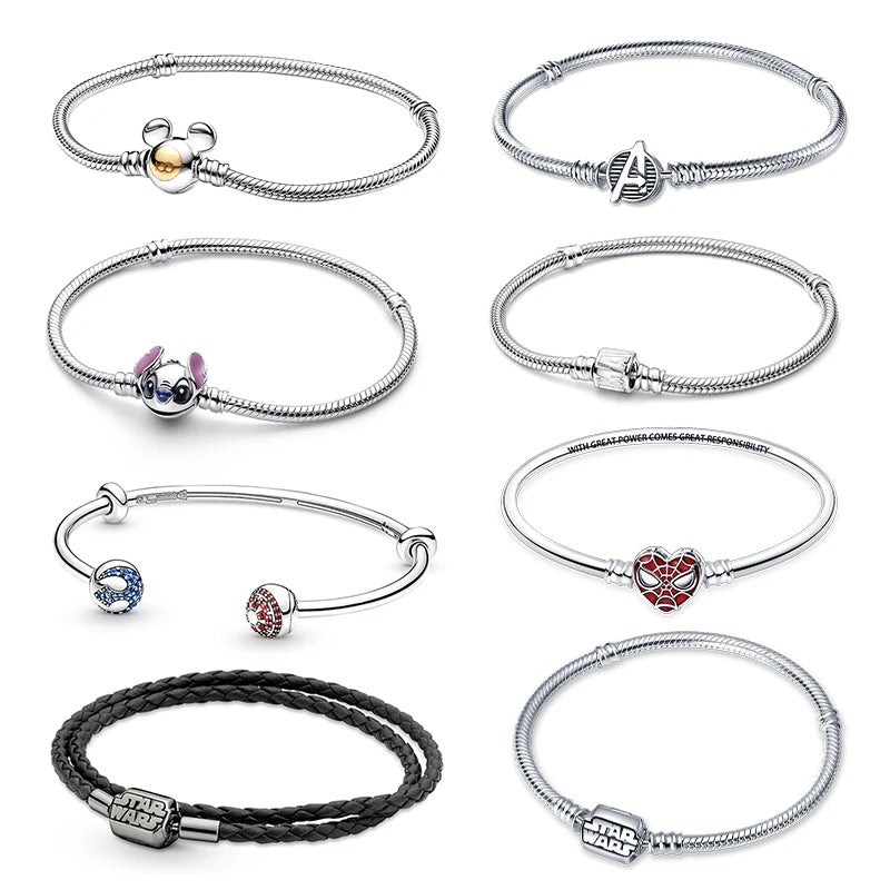 925 Sterling Silver Disney Snake Chain Bracelet for Women with Zircon