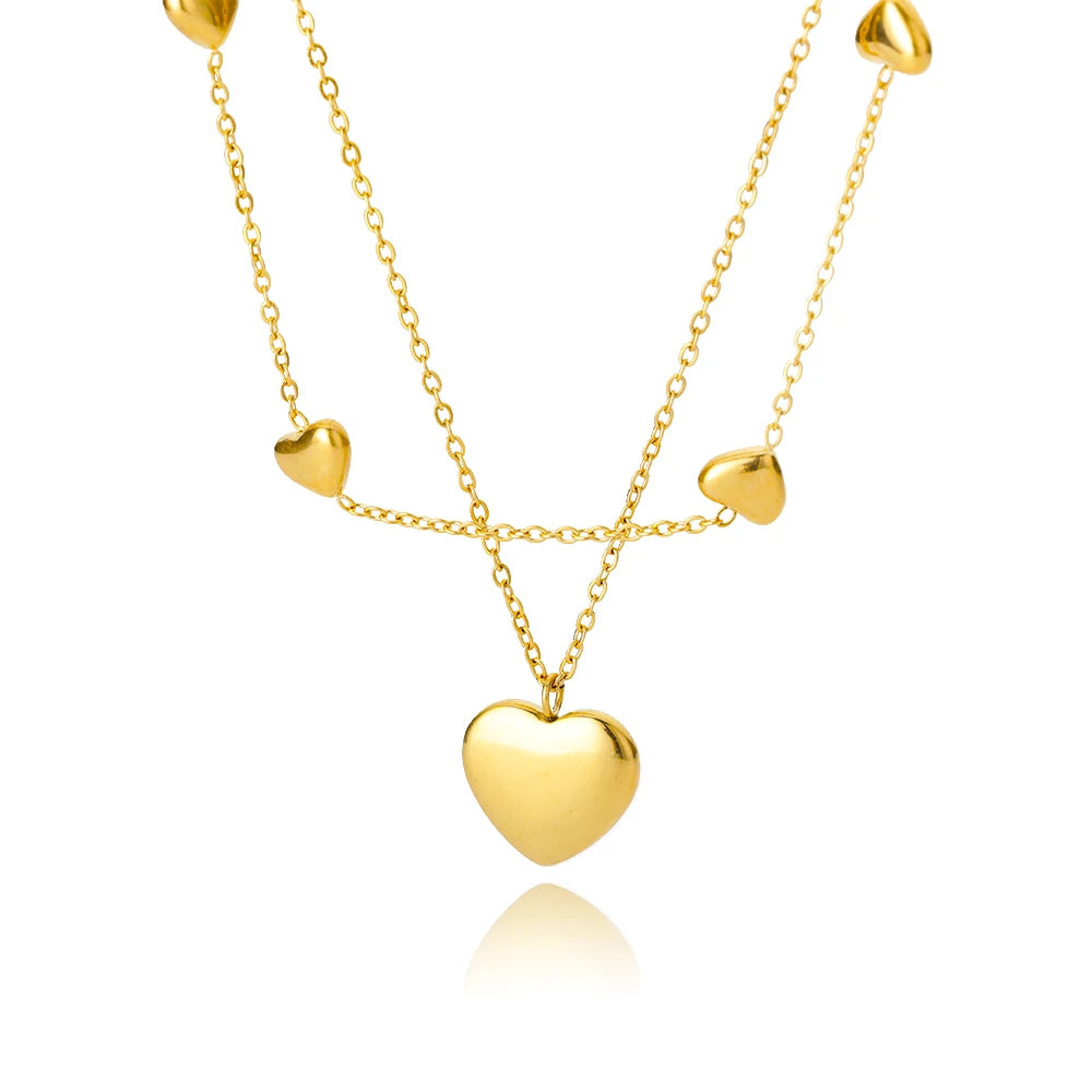 Gold Plated Stainless Steel Heart Pendant Necklace for Women – Zircon Choker