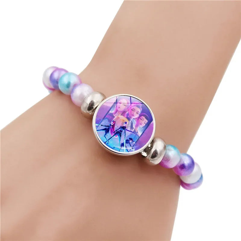 Demon Hunters Cartoon Beaded Bracelet for Girls – Cute Kids Jewelry Gift