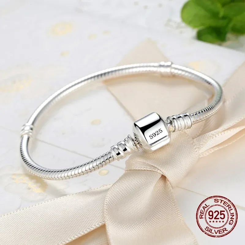 925 Sterling Silver Snake Bone Charm Bracelet for Women – Handmade Trendy Jewelry