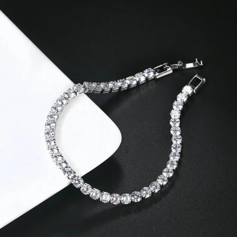 Iced Out Tennis Chain Bracelet – Silver Color Link Bracelet for Men & Women