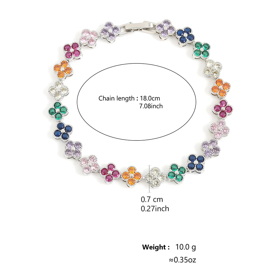 Four-Leaf Clover Zircon Flower Bracelet for Women – Stainless Steel Chain