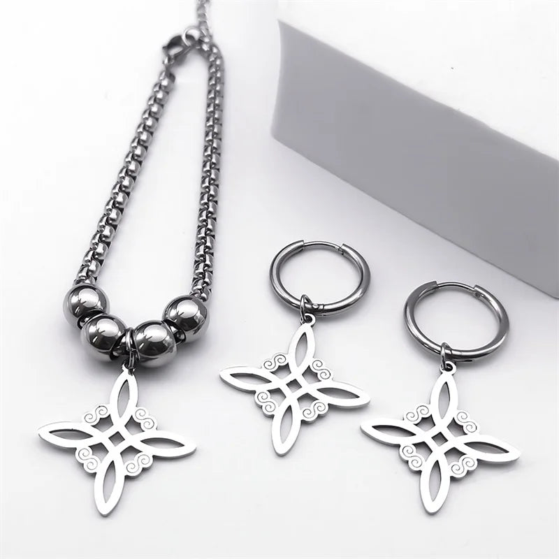 Stainless Steel Celtic Knot Jewelry Set – Necklace, Earrings, Bracelet & Ring