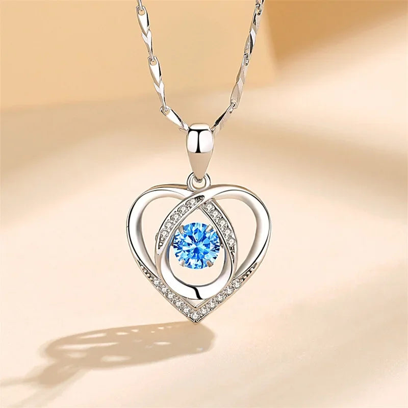 925 Sterling Silver Heart Necklace & Bracelet Set for Women – Crystal Party Jewelry