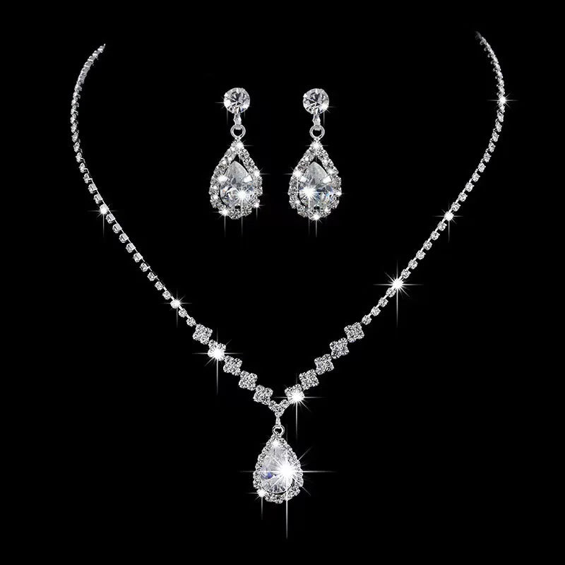 Water Drop Necklace & Earring Set for Women – Copper Alloy Wedding Party Jewelry