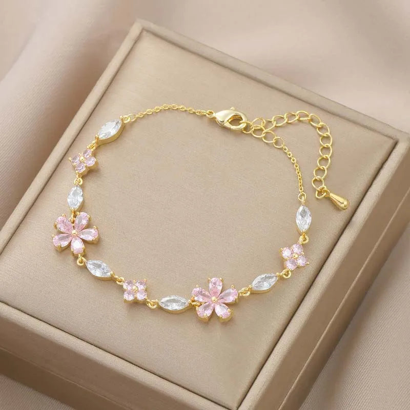Colorful Zircon Flower Adjustable Bracelet for Women – Gold Color Chain