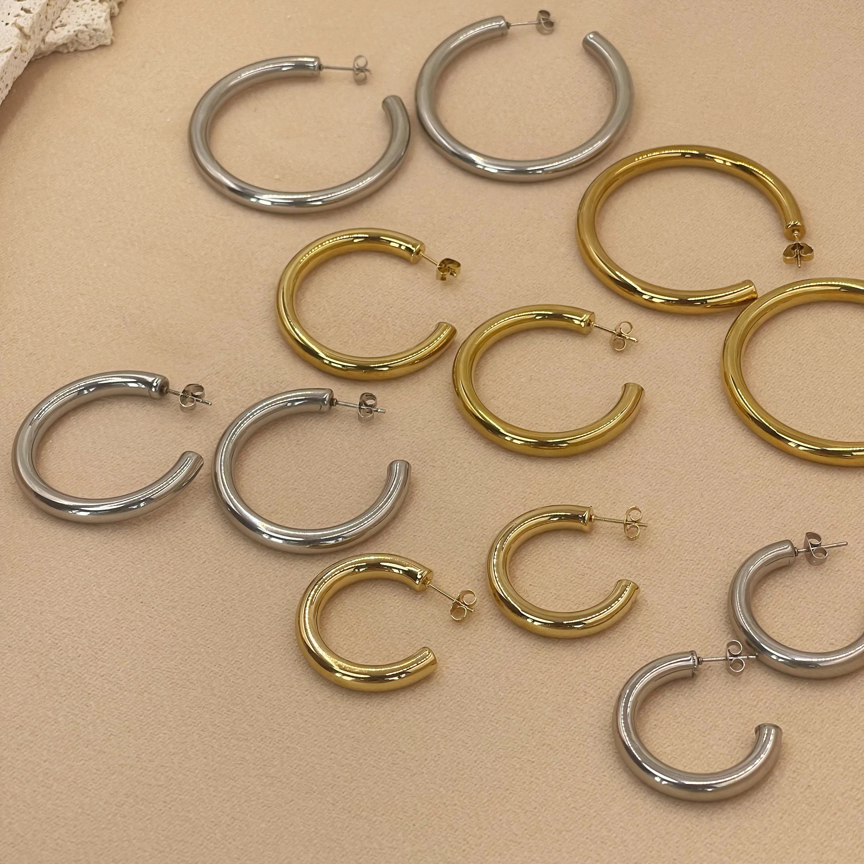 30/40/50MM Stainless Steel Hoop Earrings for Women – Gold Color Large Hoops