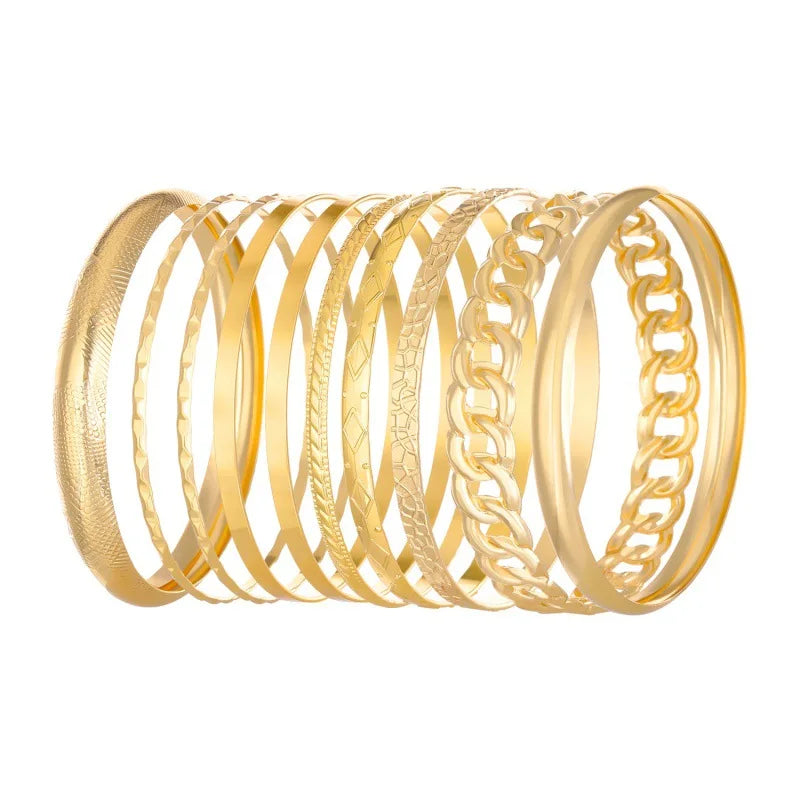10-Piece Bohemian Retro Gold & Silver Wide-Face Bracelet Set for Women