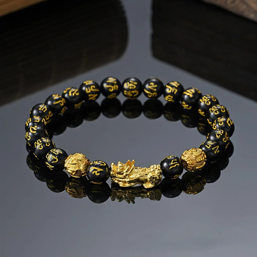 Black Obsidian Pixiu Beaded Bracelet – Feng Shui Inspired Stone Jewelry
