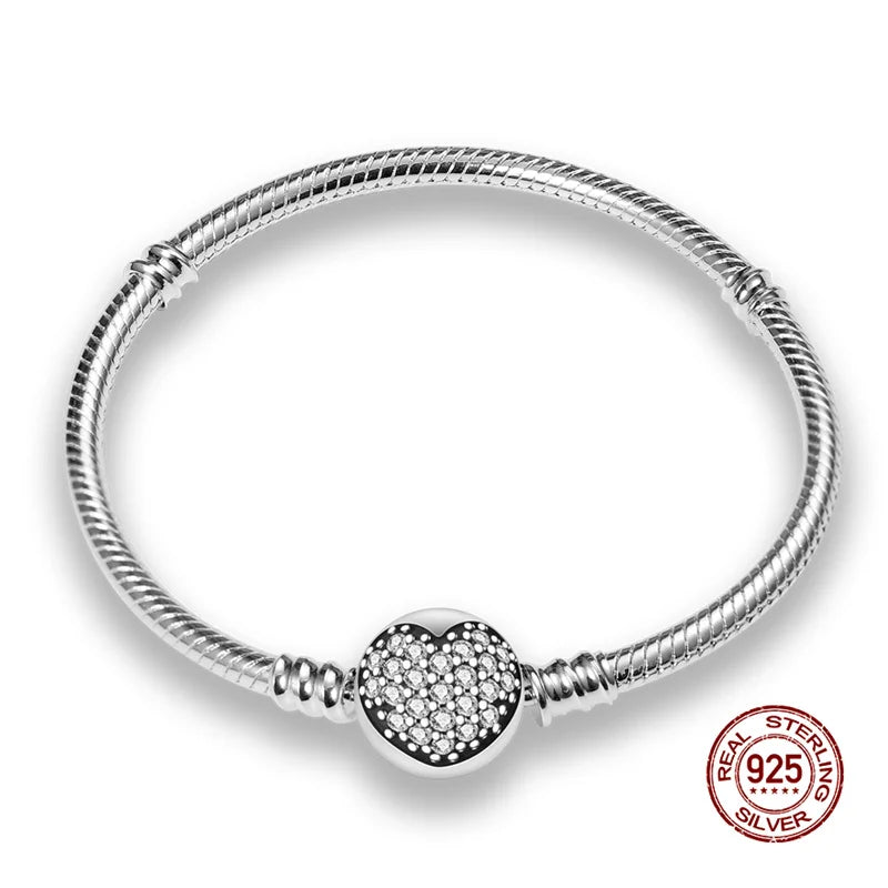 925 Sterling Silver Disney Snake Chain Bracelet for Women with Zircon