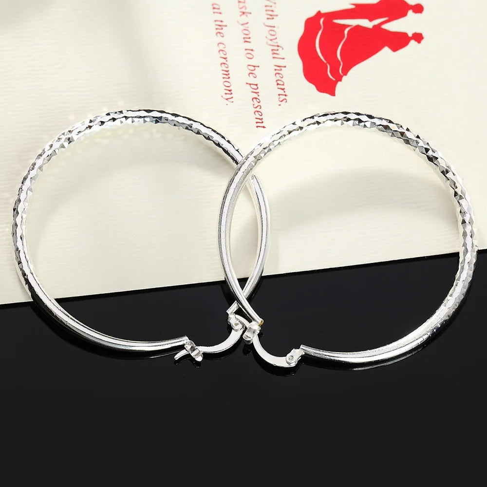 925 Sterling Silver Circle Hoop Earrings for Women – 5CM Trendy Jewelry