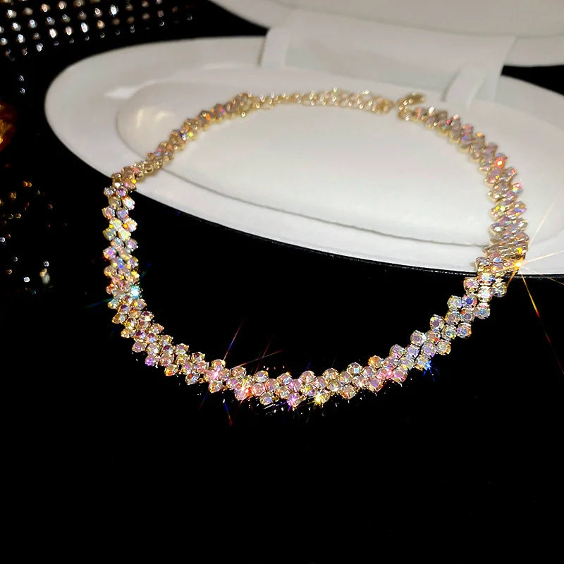 Shiny Rhinestone Choker Necklace for Women – Geometric Crystal Party Jewelry