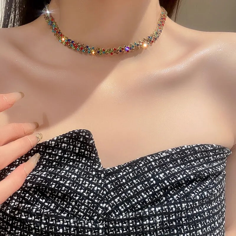 Shiny Rhinestone Choker Necklace for Women – Geometric Crystal Party Jewelry