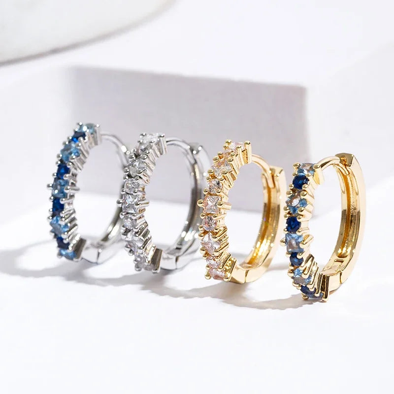 Stainless Steel Colorful Zircon Hoop Earrings for Women – Classic Huggie Jewelry