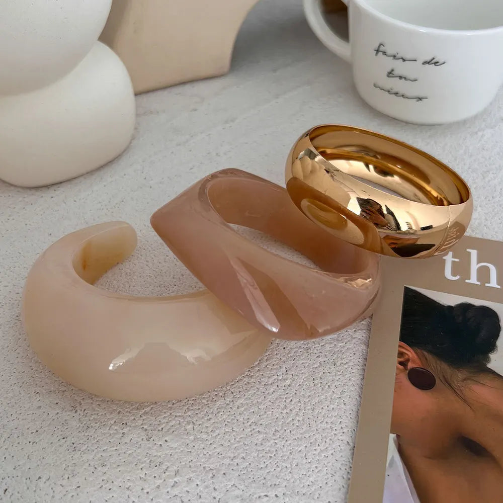 Vintage Punk Resin Acrylic Geometric Bangle Bracelet – Unisex Hip-Hop Rock Style