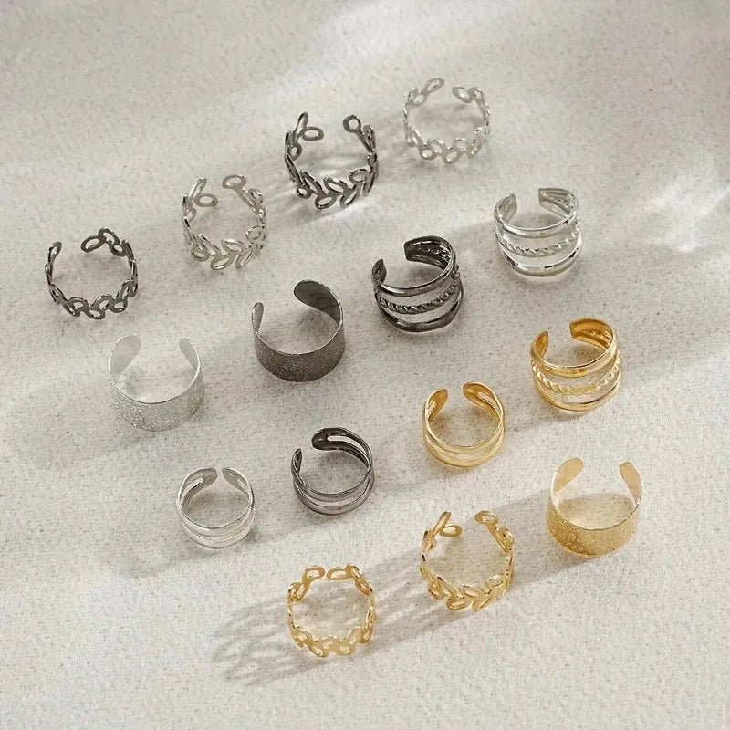 5/15 Pcs Hollow Leaf Clip-On Earrings Set for Women – Punk Zinc Alloy Jewelry