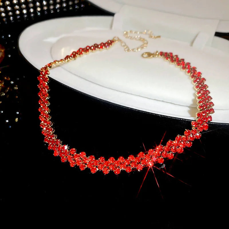 Shiny Rhinestone Choker Necklace for Women – Geometric Crystal Party Jewelry