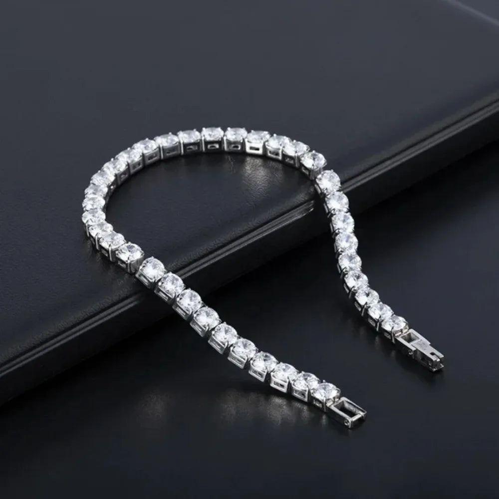 Iced Out Tennis Chain Bracelet – Silver Color Link Bracelet for Men & Women