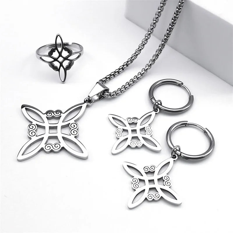 Stainless Steel Celtic Knot Jewelry Set – Necklace, Earrings, Bracelet & Ring