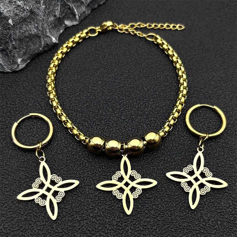 Stainless Steel Celtic Knot Jewelry Set – Necklace, Earrings, Bracelet & Ring