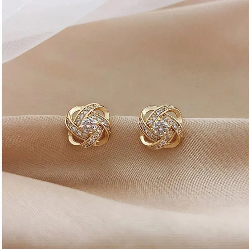 Zircon Heart Flower Crystal Stud Earrings for Women – Korean Elegant Jewelry