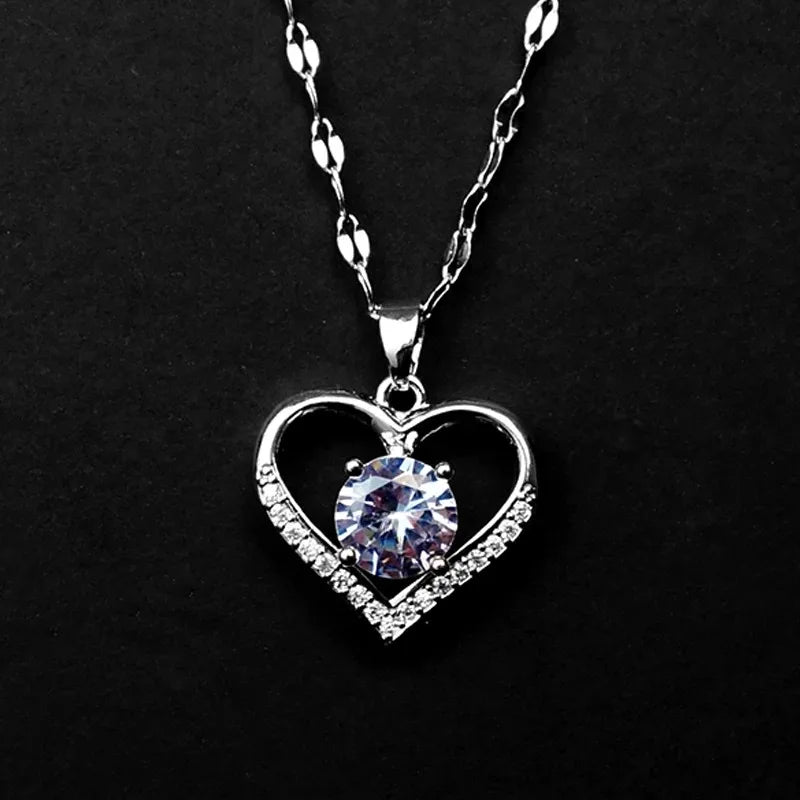 Heart Pendant Necklace for Women – Gold Chain with Zircon Gems, Classic Jewelry