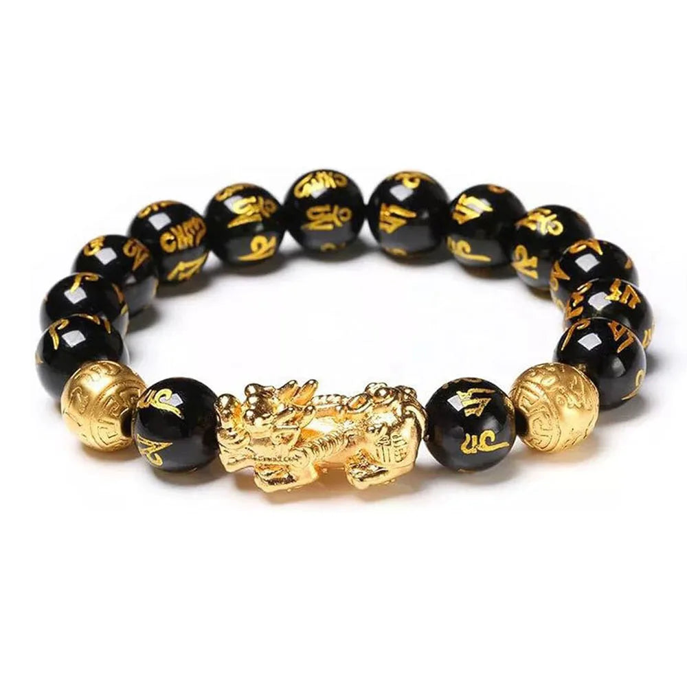 Black Obsidian Pixiu Beaded Bracelet – Feng Shui Inspired Stone Jewelry