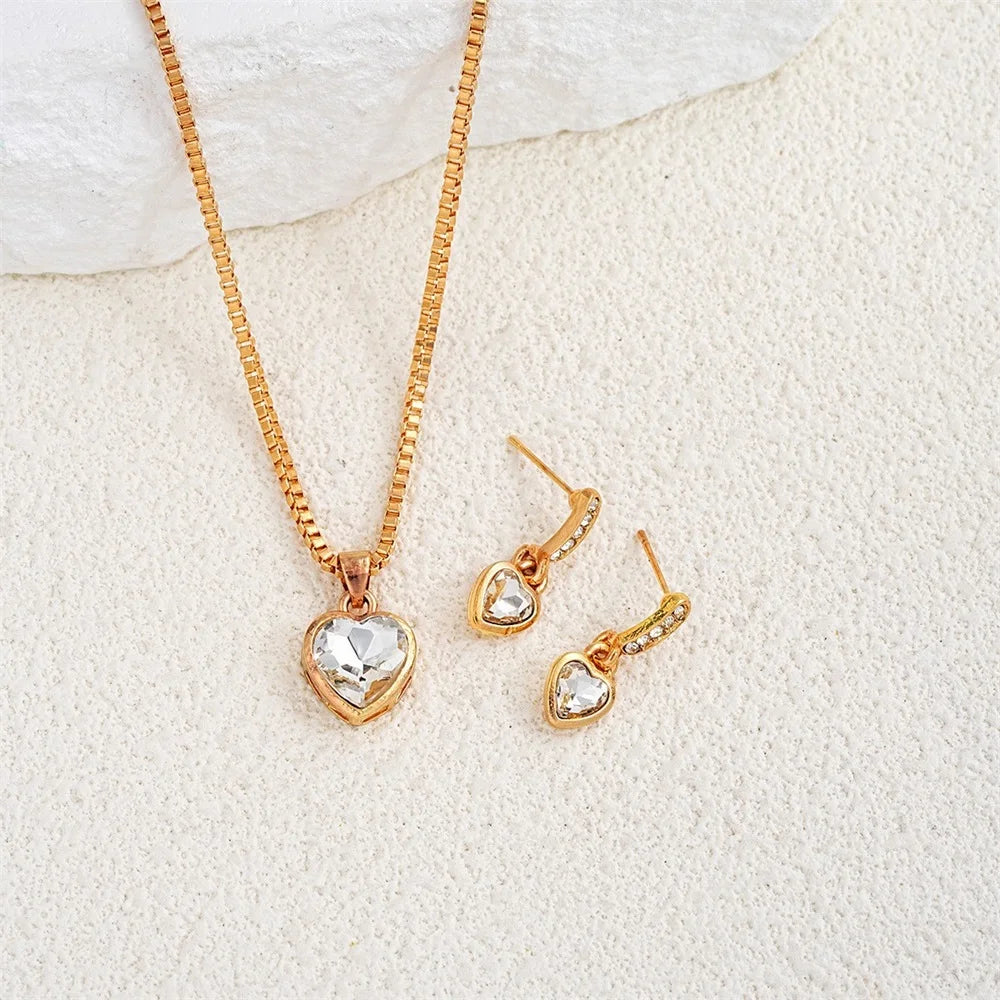 3-Piece Heart Pendant Jewelry Set for Women – Necklace & Earrings with Rhinestones