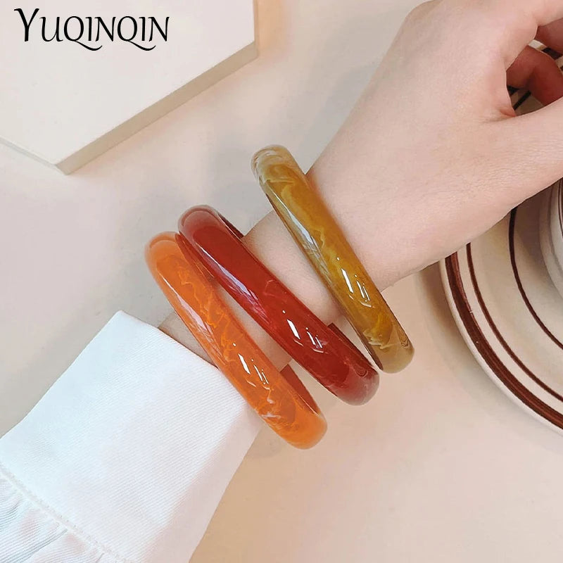 3pcs Vintage Resin Acrylic Bangle Bracelet Set for Women – Round Cuff Style