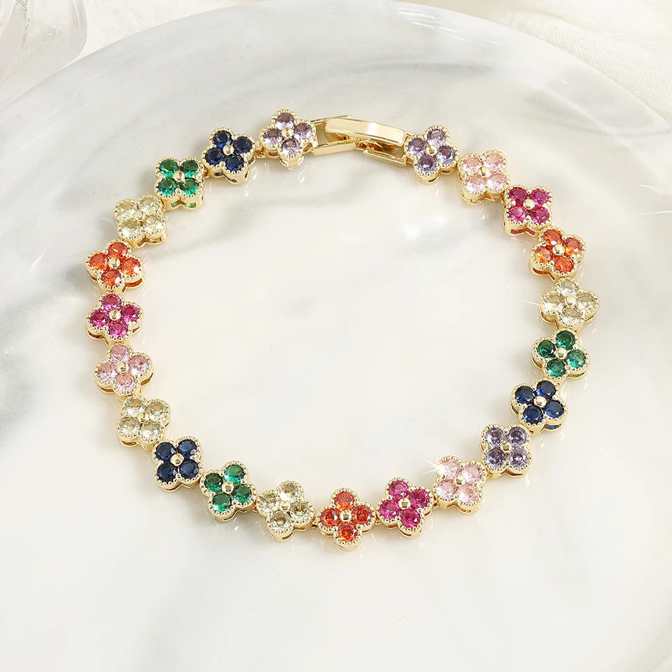 Four-Leaf Clover Zircon Flower Bracelet for Women – Stainless Steel Chain
