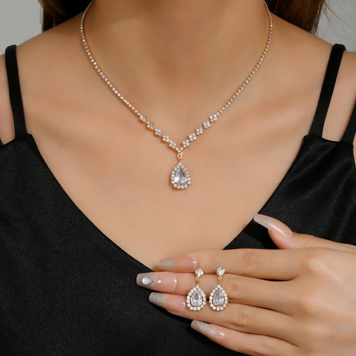 Water Drop Necklace & Earring Set for Women – Copper Alloy Wedding Party Jewelry